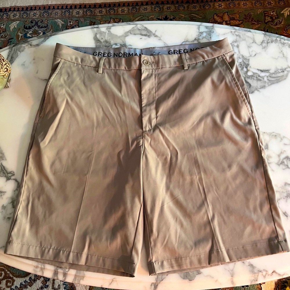 Mens Greg Norman Khaki Golf Shorts